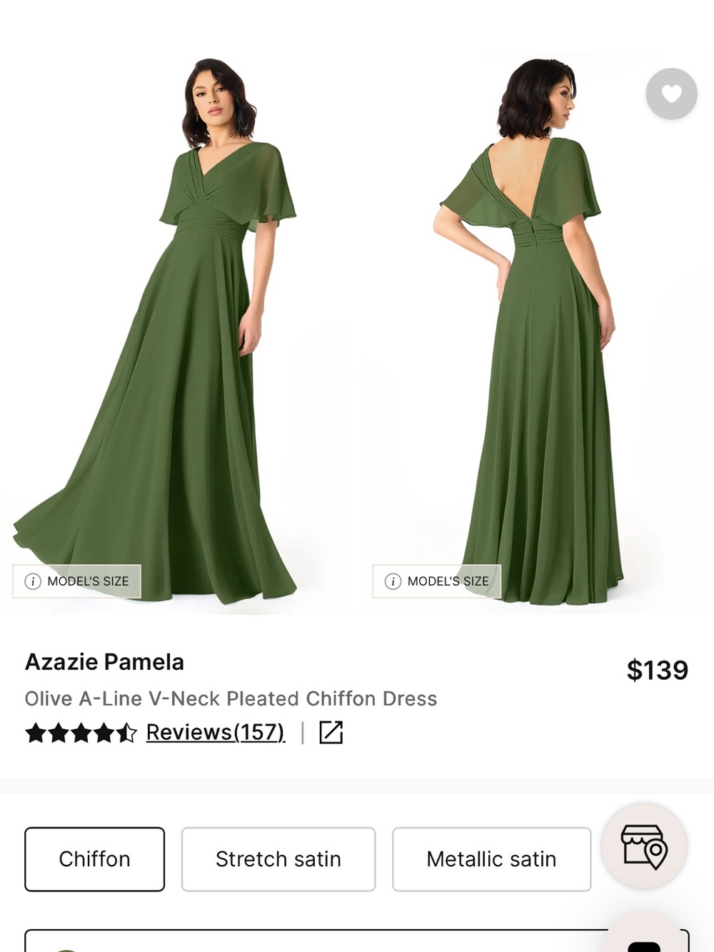 Azazie Olive Pamela - Flutter-Sleeve V-Neck Chiffon Maxi Dress